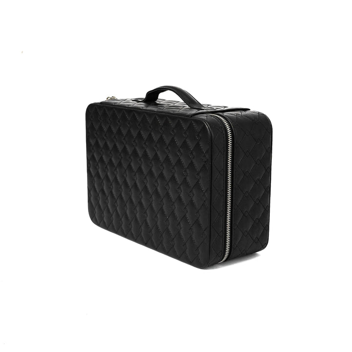 Leather Travel Jewellery Case - Jet Black & Orange