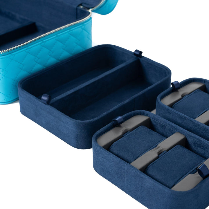 Leather Travel Jewellery Case - Light Blue & Midnight Blue