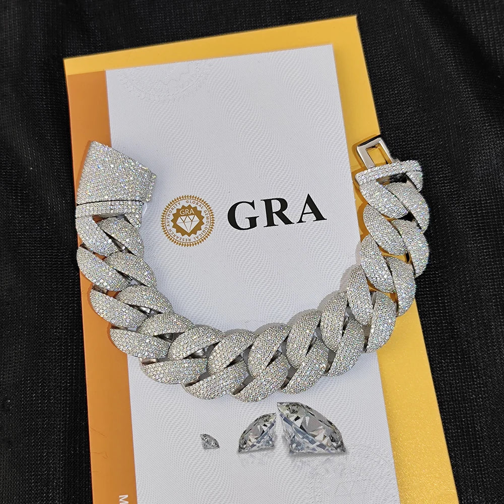 22mm Moissanite Cuban Link Chain/Bracelet - 925 Silver/Gold Plated - D Colour - VVS1