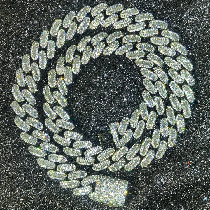 15mm Baguette Cuban Link Chain/Bracelet - Gold/White Gold