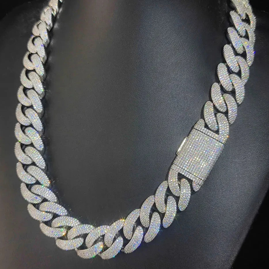 20mm Moissanite Cuban Link Chain - 925 Silver/Gold Plated - D Colour - VVS1