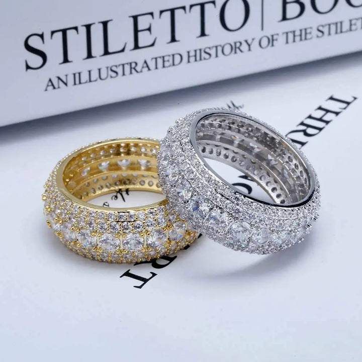 5 ROW ICED RING - GOLD/WHITE GOLD