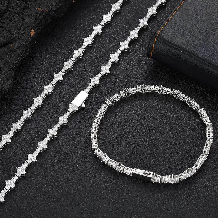 STAR CUT CLUSTER TENNIS BRACELET - GOLD/WHITE GOLD