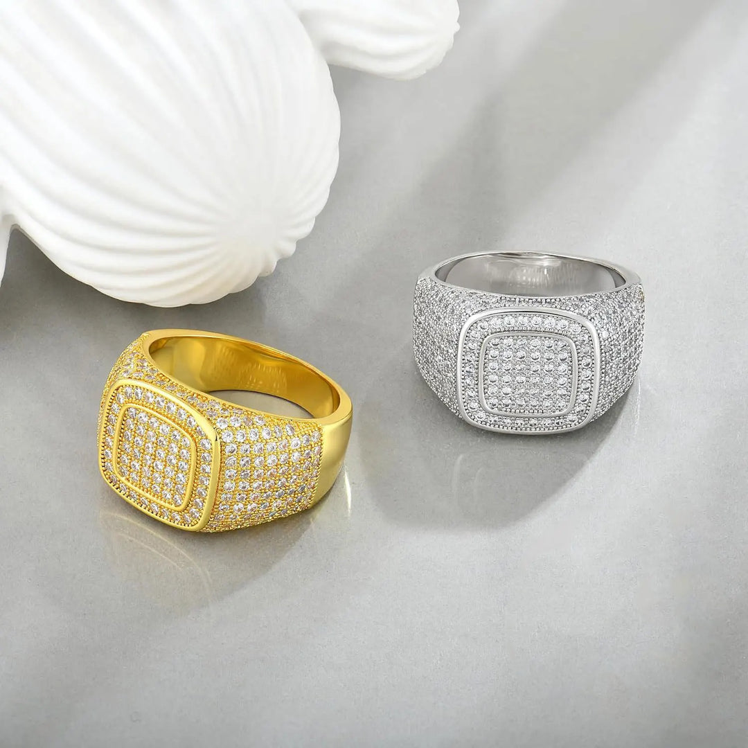 SQUARE PAVED RING - GOLD/WHITE GOLD