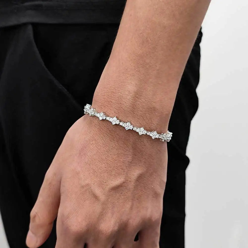 STAR CUT CLUSTER TENNIS BRACELET - GOLD/WHITE GOLD