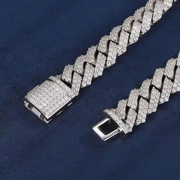 15mm Moissanite Cuban Link Bracelet - 925 Silver - D Colour - VVS1