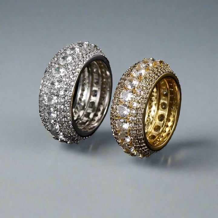 5 ROW ICED RING - GOLD/WHITE GOLD