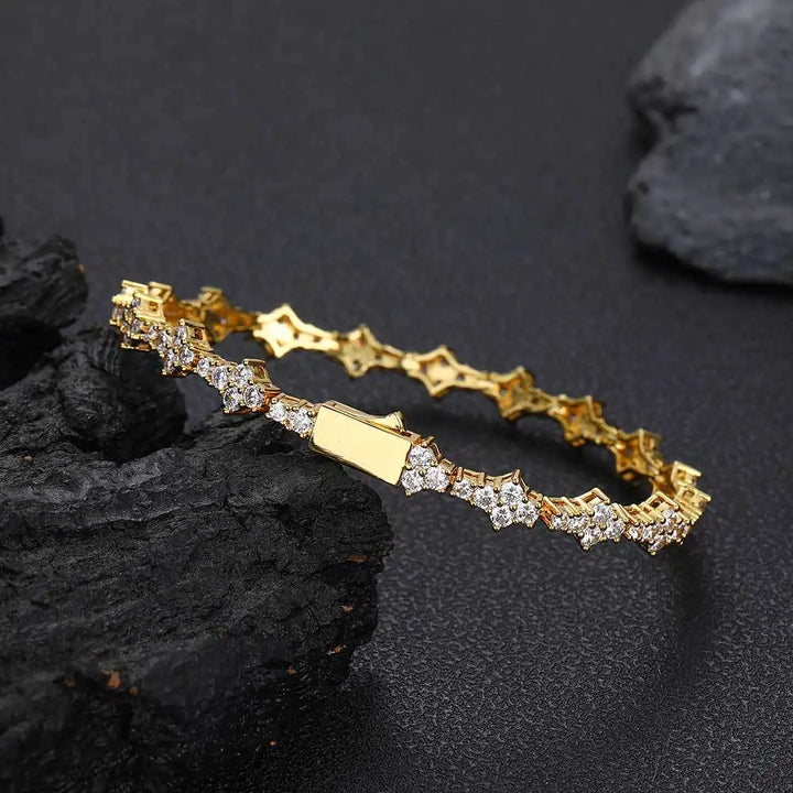 STAR CUT CLUSTER TENNIS BRACELET - GOLD/WHITE GOLD