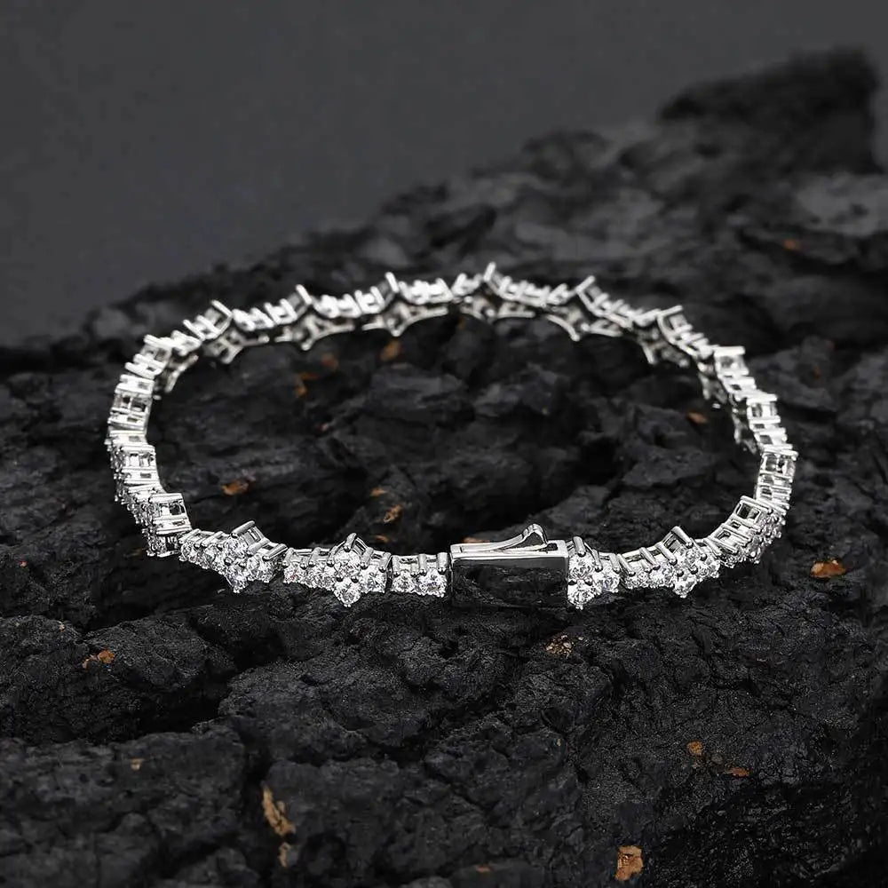 STAR CUT CLUSTER TENNIS BRACELET - GOLD/WHITE GOLD