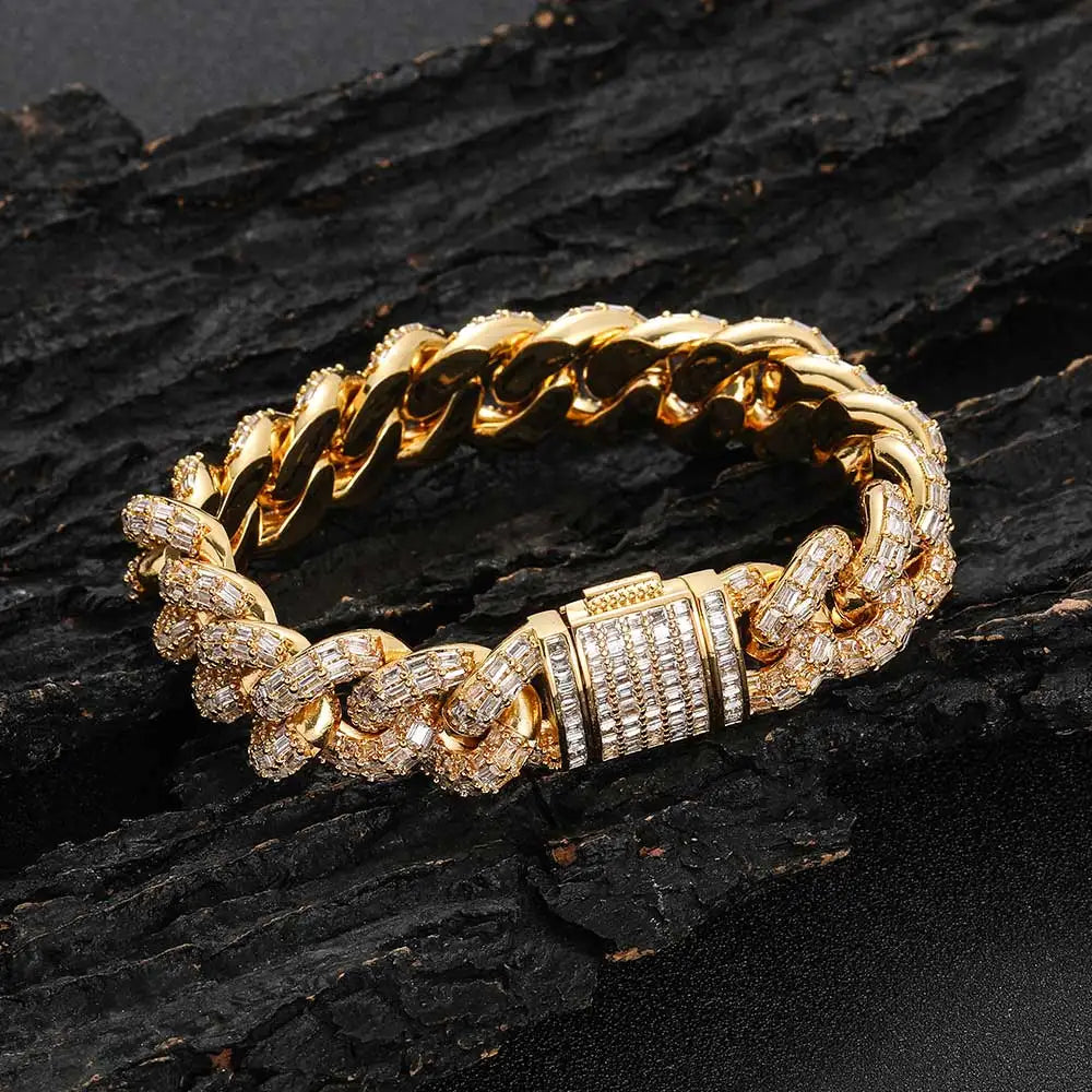 15MM/21MM ICED baguette BRACELET - GOLD/WHITE GOLD