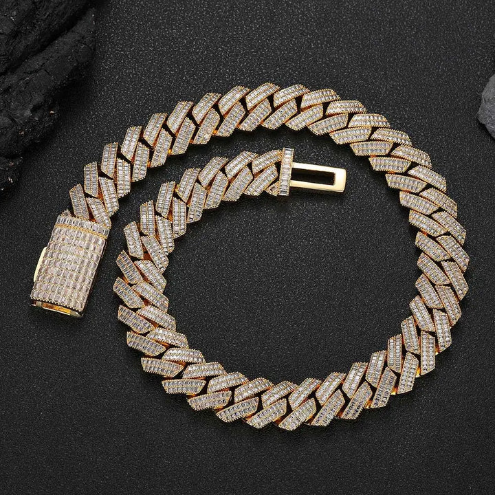 20mm Iced Baguette Chain/Bracelet - Gold/White Gold