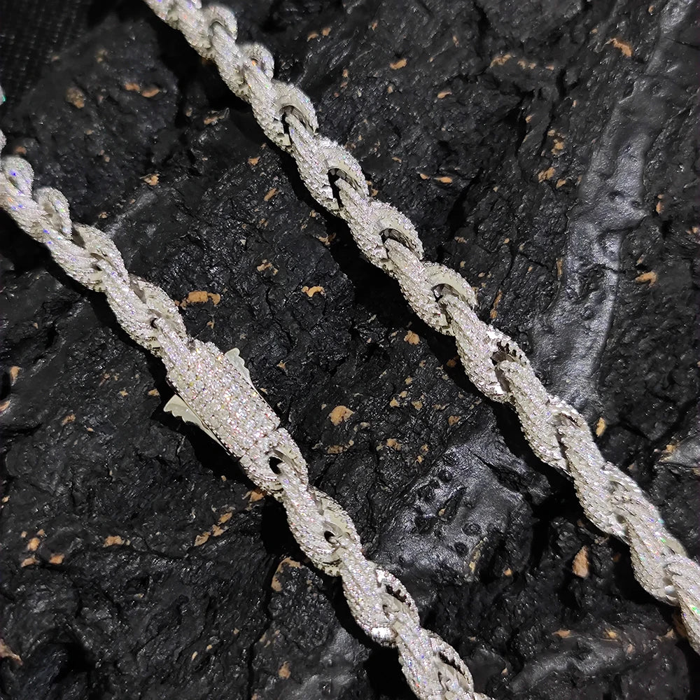 8mm Moissanite Rope Chain - 925 Silver - D Colour - VVS1