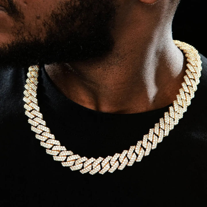 14mm Iced Cuban Link Chain- Gold/White Gold