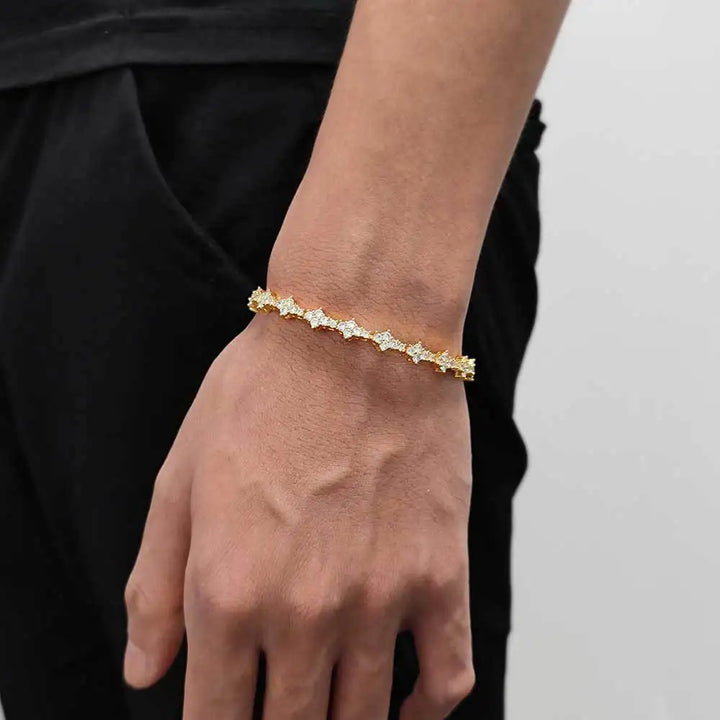 STAR CUT CLUSTER TENNIS BRACELET - GOLD/WHITE GOLD