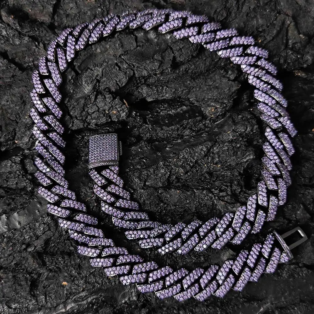 15mm Iced Cuban Link Chain - Violet