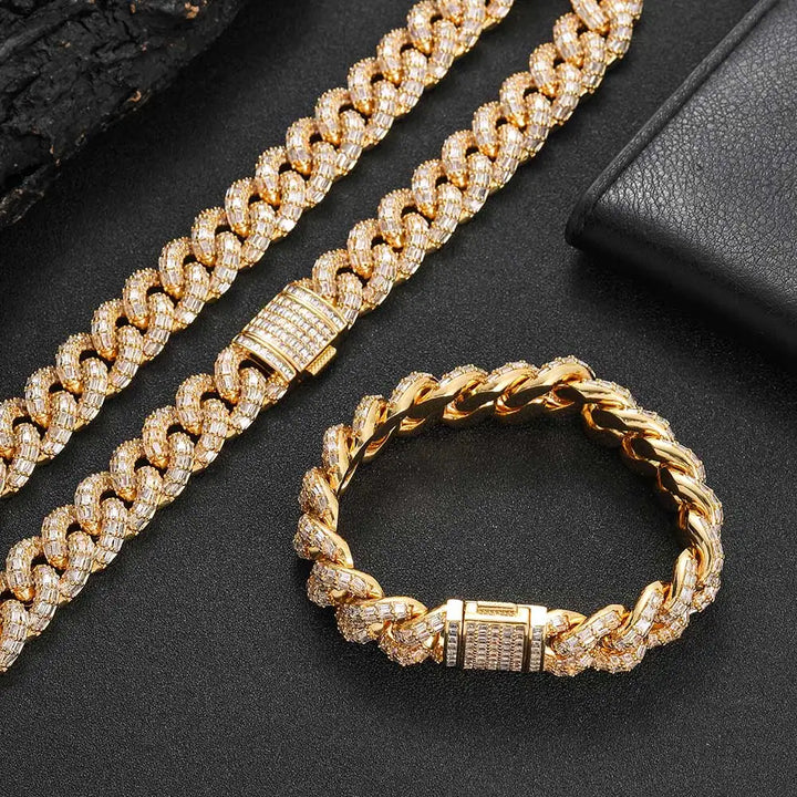 15MM/21MM ICED baguette BRACELET - GOLD/WHITE GOLD