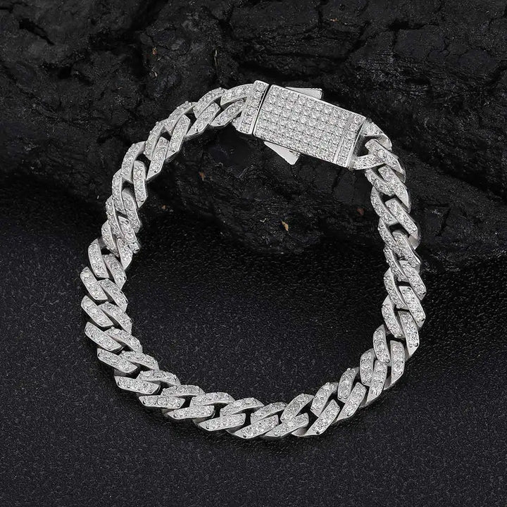 8mm Moissanite Cuban Link Bracelet - 925 Silver - D Colour - VVS1