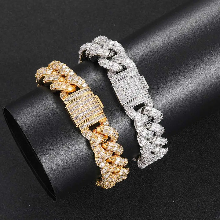 15MM/21MM ICED baguette BRACELET - GOLD/WHITE GOLD