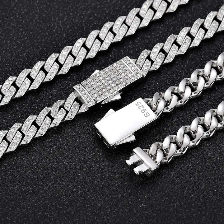 8mm Moissanite Cuban Link Bracelet - 925 Silver - D Colour - VVS1